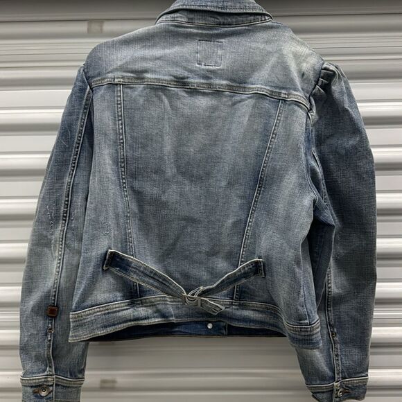 Serra Denim Jacket Puff sleeve Buckle on the back NWT - Picture 4 of 8